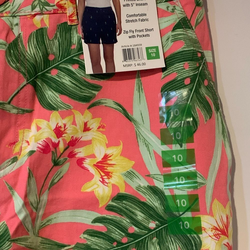 Caribbean Joe Women's Tropical Print Shorts - Coral and Green - Picture 10 of 11